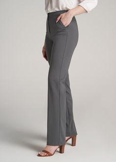 Women's Tall Straight Leg Dress Pants Slate | American Tall Gray Formal Wide Leg Full Length Pants, Gray Wide Leg Full Length Pants For Formal Occasions, Full Length Work Pants With Welt Pockets For Office, Elegant Gray Bottoms With Welt Pockets, Elegant Gray Wide Leg Pants For Work, Stretch Work Pants With Welt Pockets For Office, Elegant Gray Bottoms For Business Casual, Sleek Full Length Dress Pants For Workwear, Sleek Formal Dress Pants With Pockets