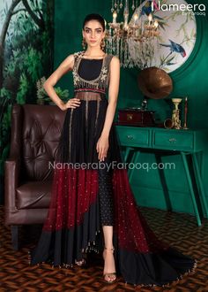 Pakistani Wedding Net Maxi Dress in Red Black that wins and captivates everyone's heart at the very first glance. Available in The USA. Fast shipping. Maxi Pakistani, Net Maxi Dress, Garara Dress, Red Dress Formal, Net Maxi, Jet Black Color, Diy Clothes Life Hacks, Pakistani Wedding, How To Dye Fabric