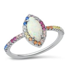 Multi-color Cubic Zirconia White Simulated Opal Ring .925 Sterling Silver Band Jewelry Female Size 9 All our silver jewelry is crafted from .925 silver also commonly referred to as sterling silver. Sterling silver is the standard for beautiful high-quality silver jewelry and can not be replicated by lower priced silver plated jewelry. It is 92.5% pure silver, mixed with alloys to add strength and durability to stand the test of time. We promise superior service which includes fast shipping, grea Multicolor Jewelry As A Gift, Multicolor Halo Ring As Gift, Multicolor Halo Rings For Gift, Multicolor Halo Rings As A Gift, Multicolor Halo Jewelry For Wedding, Sterling Silver Multi-stone Diamond Ring, Multicolor Halo Rings Fine Jewelry, Multicolor Oval Birthstone Promise Ring, Multicolor Diamond Jewelry With Prong Setting