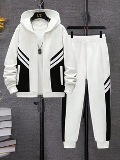 2pcs/Set Girls Casual Color Block Hooded Sweatshirt And Contrast Color Sports Jogger Pants Set, Spring Autumn White     Geometric  Slight Stretch Spring/Fall Tween Girls Clothing, size features are:Bust: ,Length: ,Sleeve Length: Simple Sweatshirt, Walk In Wardrobe, Autumn Clothes, Elegant Dresses Long, Embroidered Shorts, Dark Jeans, Vintage Casual, Kids Beachwear, Casual Girl