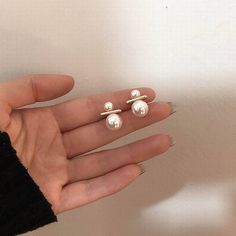 pearl-ear-ring-ear-stud-full-moon-ear-rings-wickedyo Trendy Silver Pearl Earrings For Wedding, Modern Pearl Earrings, Double Pearl Earrings, Large Pearl Earrings, Gold Bar Earrings, Bar Earrings, Girly Jewelry, Pearl Stud Earrings, Simple Jewelry