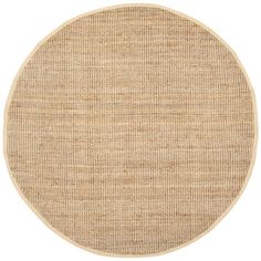 a round rug with an oval design on the top and bottom, in natural colors