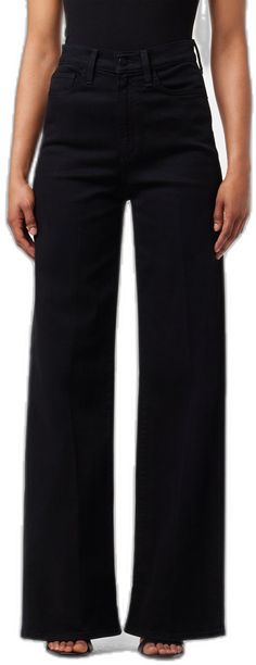 BLACK Black Flare Jeans With Five Pockets For Work, Classic Black Cropped Leg Pants, Classic Black Flare Jeans For Work, Classic Black Flare Jeans For Office, Black Wide Leg Pants With Five Pockets, Black Wide-leg Jeans, High Rise Washed Black Flare Jeans For Work, Black Straight Leg Jeans For Work, Black Denim Wide Leg Pants For Fall