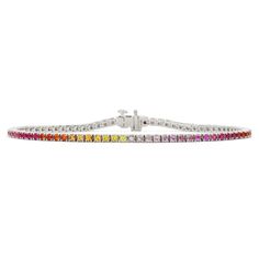 Experience color in the best way with our most coveted 14K gold tennis bracelet. 2.15Cts of semi-precious and precious stones are set in a stunning array that plays on color. Elegant Multicolor Brilliant Cut Gemstones, Elegant Multicolor Tennis Jubilee Bracelet, Elegant Rainbow Round Bracelets, Elegant Multicolor Jubilee Tennis Bracelet, Multi-stone Diamond Tennis Bracelet, Diamond Multi-stone Tennis Bracelet, Fine Jewelry Multicolor Cubic Zirconia Tennis Bracelet, Luxury Multicolor Cubic Zirconia Tennis Bracelet, Round Diamond Multi-stone Tennis Bracelet