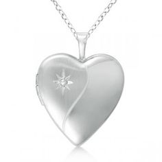 Sterling Silver Split Heart-Shape Diamond Locket Necklace (0.01ct) - Allurez.com Sterling Silver Locket Necklace, Silver Engraved Bracelet, Diamond Pendant Jewelry, Diamond Locket, Diamond Chain Necklace, Sterling Silver Name Necklace, Silver Ring Designs, Jewelry Showcase, Cleaning Silver Jewelry