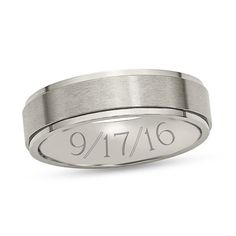 a men's wedding band with the number 9176 engraved on it in white gold