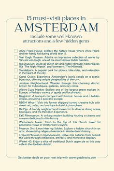 a list with the words amsterdam written on it