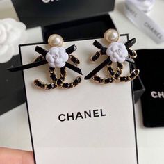 PRODUCT��DETAILS Includes Shipping bags, dustbag sleeper, care manual, booklet, tag.Material: 14k white gold over stainless steel Channel Earrings Coco, Luxury Modern Channel Set Earrings, Chanel Earrings Cheap, Fake Vs Real Chanel Earrings, Replica Jewelry, Luxury Earrings, Chanel Accessories, Chanel Jewelry, Holiday Earring