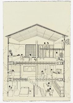 an architectural drawing of a house with people in it