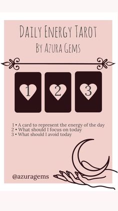 the daily energy tarot by aura gems info sheet with instructions on how to use it