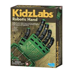 the kidzlabs robotic hand is green and black