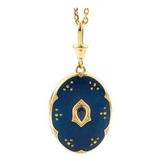 Luxury Oval Pendant Locket Necklace As Gift, Luxury Oval Locket Necklace As Gift, Oval Locket Necklace For Ceremonial Occasions, Formal Yellow Gold Pendant Locket Necklace, Blue Engraved Jewelry For Ceremonial Occasion, Fine Jewelry For Ceremonial Occasions, Formal Oval Link Locket Necklace With Polished Finish, Luxury Locket Necklace, Luxury Oval Necklace For Ceremonial Occasions