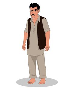 an animated man with brown pants and a vest