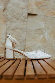 Bridal shoes 'Regina' are handcrafted from soft white Italian suede with handmade lace embroidery on soft mesh and have a 5.5 cm / 2.2 inches low block heel.  These wedding sandals feature a comfortable double ankle strap and sturdy heels. These shoes for the bride can also be made with kitten heels and in almost any color.  Inside there is a soft memory foam insole, which gives a feeling of additional comfort when walking. Tunit outsole is made of a mixture of leather chips and rubber, it's mor Summer Lace Wedding Shoes With Low Heel, Summer Lace Heels With Block Heel, Spring Wedding Shoes In Cream Lace, Summer Lace Block Heel Heels, Cream Lace Wedding Shoes For Spring, Spring Cream Lace Wedding Shoes, White Lace Wedding Sandals, Closed Toe Lace Wedding Shoes With White Laces, Lace Wedding Shoes With White Laces, Closed Toe