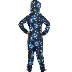 Do you believe in the spirit of the season? Celebrate this holiday with The Polar Express 'Believe' One-Piece Hooded Pajama Sleeper. The zip front footed sleeper has an all-over pattern from the classic holiday movie, The Polar Express. It features train artwork, golden 'believe' tickets and a winter pattern that captures the whimsy and spirit of the well-loved movie. Made from 100% polyester fabric that is comfy, cozy and has a soft feel, your child will board the express train to holiday joy a Blue Winter Onesie For Sleepover, Blue Onesie For Winter Sleepover, Blue Winter Onesie For Sleepovers, Casual Long Sleeve Christmas Onesie, Casual Blue Hooded Sleepwear, Winter Fitted Onesie For Playwear, Fitted Winter Onesie For Playwear, Fitted Blue Winter Sleepwear, Fitted Blue Sleepwear For Winter