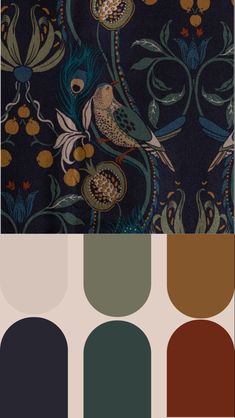 the color scheme for this fabric is dark blue, green and brown with an assortment of colors