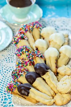 a plate with cookies and chocolate on it