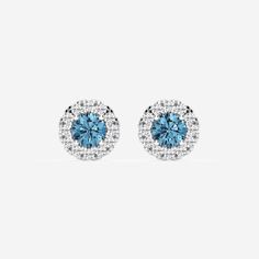 1 ctw Round Lab Grown Diamond Fancy Blue Halo Stud Earrings Platinum Earrings Platinum, Halo Stud Earrings, Jewellery Box Making, Halo Earrings Studs, Perfect Engagement Ring, 2 Carat, Cute Jewelry, Diamond Pendant, Ring Designs