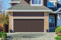 a brown garage door in front of a house