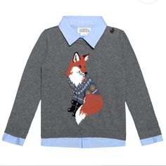 Ministry Of Rascals Intarsia Fox Sweater. Your Little Rascal Will Have Automatic Cool-Kid Style When He Wears This Ministry Of Rascals Intarsia Fox Sweater. Two-In-One Look Knit Cotton Body With Fox Design Collar, Cuffs And Hem Are Woven Cotton Oxford Button Detail At Left Shoulder Pullover Long Sleeves Fabric: 100% Cotton Nautical Sweater, Cream Knit Cardigan, Fox Sweater, Olive Green Sweater, Red Crewneck, Fox Design, Fuzzy Sweater, Boys Sweaters, Baby Sweaters