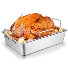 PRICES MAY VARY. 【PREMIUM MATERIAL】 Our turkey roaster pan and rack are constructed by high hardness stainless steel, No deformation or twisting at high temperatures, Corrosion resistant and rust free, High quality for long lasting durability, Dishwasher safe to save your time and effort, No dead corner to buildup food, Easy to washing by hand 【FOOD SAFETY】 Joyfair roasting pan and rack are made of pure stainless steel without any toxic coating leaching into food, Wouldn't release chemical subst Turkey Roasting Pan, Turkey Roaster, Turkey Roasting, Fish Casserole, Hand Food, Turkey In Roaster, Chicken Roaster, Baked Vegetables, No Bake Brownies