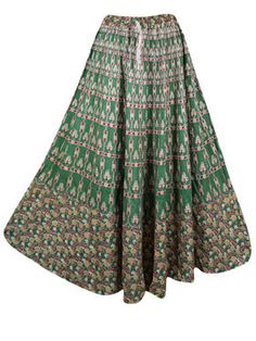 This stylish retro-inspired maxi skirt is perfect for summer days. The unique block print and lightweight fabric are perfect for the beach or hot weather. The S/M sizing offers a versatile fit and comfort for an array of body types. Back and front same, elastic waist and adjustable drawstring.A beautiful Long skirt with floral Print in a bohemian hippie style is a must-have in your wardrobe. The cotton fabric is ideal to wear in every season and the cute floral patterns stand out in a unique way Flowy Cotton Ankle-length Maxi Skirt, Green Full-length Summer Skirt, Green Full Length Summer Skirt, Green Full Length Skirt For Summer, Cotton Ankle-length Maxi Skirt For Summer, Bohemian Green Printed Skirt, Bohemian Ankle-length Cotton Skirt, Summer Full Length Cotton Skirt, Traditional Cotton Maxi Skirt For Beach