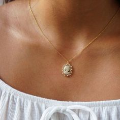 Small Cameo Necklace Vintage Charm Necklace Gold Charm | Etsy Necklace Minimalist Jewelry, Sun And Moon Necklace, Gold Moon Necklace, Zirconia Necklace, Vintage Inspired Jewelry, Cameo Jewelry, Cubic Zirconia Necklace, Healing Necklace, Gold Charm Necklace