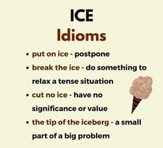 an ice cream cone with the words ice idioms on it