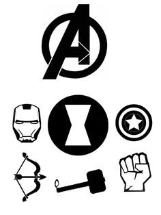 the avengers symbol is shown in black and white, with other symbols around it to be used