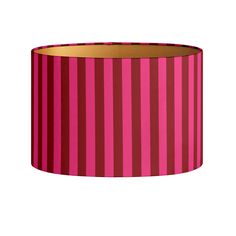 a pink and red striped lamp shade on a white background with clipping for text