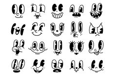 an image of cartoon faces with different expressions on them, all in black and white