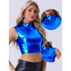 The shiny metallic crop top can be added to your top collection. Suitable for many occasions, such as parties, clubwear, holidays, and dance club raves. Pair with any tight trousers or short skirts for a chic and hot look. Made from shiny Metallic Fabric, this tank top will make you stand out in the crowd. Believe you will need a tank top like this to match your pants. Holographic Party, Holographic Crop Top, Sparkly Sequin Top, Metallic Crop Top, Rave Style, Party Tank Top, Dance Club, Metallic Fabric, Hem Style