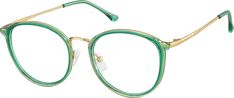 A timeless style gets a colorful twist in these chic round glasses. The shiny metal eyeglasses features a splash of color on the rims and temple arms. For added comfort the look has spring hinges and soft plastic temple tips. | Zenni Women's Round Prescription Eyeglasses Green Zenni Optical Glasses Woman, Green Glasses Frames, Green Eyeglasses, Glasses Inspiration, Round Prescription Glasses, Green Glasses, Metal Eyeglasses, Round Eyeglasses Frames, Eye Prescription