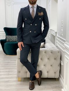 Navy Blue Suit Men, Double Breasted Suit Men, Stylish Mens Suits, Blazer Outfits Men, Suit Man, Gentleman Outfit, Blue Suit Men, Suits Men Business, Classy Suits