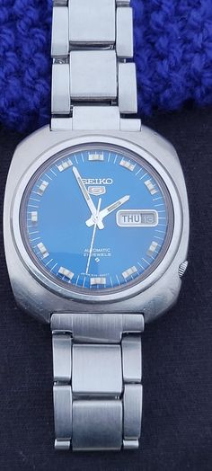 Vintage Seiko 5 6119-8430 Saxe Blue Automatic Stainless Steel Rare Men's Wrist Watch From 1974 A beautiful vintage hard to find timepiece in a wonderful condition. Watch has been serviced recently and is ready to add in your collection Case diameter approximately 38mm  Comes with original stainless steel bracelet  Movement is Cal. 6119C 21 Jewels japan Ready to wear Ships globally Vintage Blue Chronometer Watch, Classic Blue Watch Accessories For Anniversary, Vintage Blue Watch With Subdials, Vintage Blue Watches With Subdials, Vintage Blue Watch Accessories With Subdials, Blue Watches With Subdials For Anniversary, Vintage Blue Automatic Watches, Blue Anniversary Watches With Subdials, Blue Anniversary Watch With Subdials