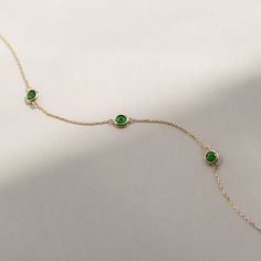 Emerald Station Bracelet - Gelin Diamond Bracelet Emerald, Station Bracelet, Gold Hamsa, Fine Gold Jewelry, Emerald Bracelet, Gold Armband, Birthstone Bracelet, Solid Gold Chains, May Birthstone