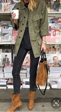 Khaki Jacket Outfit, Military Jacket Outfits, Shacket Outfit Women, Utility Jacket Outfit, Green Jacket Outfit, Home Wear Women Summer, Military Jacket Women, Women Home Wear, Shacket Outfit