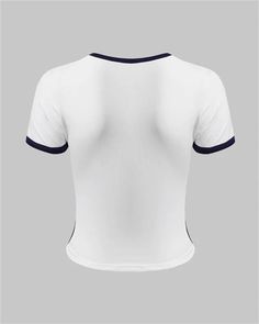 a women's white t - shirt with navy trim