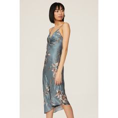 Blue silk blend (65% Viscose, 35% Silk). Slip. V-neck. Sleeveless. Pull-on. 42.5" from shoulder to hemline. Imported. Rent The Runway, Closet Designs, Silk Slip, Blue Silk, All Saints, Asymmetric Hem, Tie Dye Skirt, Silk Dress, Print Dress