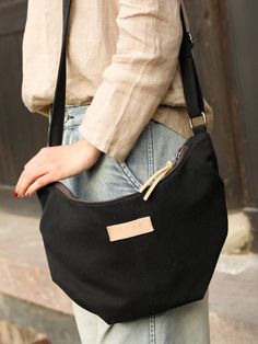 Overview: (1)Eco-Friendly Canvas Fit &Sizing: Non-Stretchable #shoulderbag #canvas #Crescentbag #blackbag Bags Online Shopping, Black Bag, Online Bags, Knitted Bags, Beautiful Bags, Hobo Bag, Black N Yellow, Orange Black, Cross Body Handbags