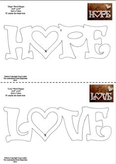 paper cut out with the words love and two hearts on it, in different sizes