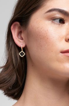 Easy-to-wear drop earrings will add significant polish to even your most casual ensembles. 3/8" drop; 3/8" width Snap-post closure 14k-gold plate or 14k-rose gold plate/enamel/glass Imported Black Huggie Earrings For Everyday, Elegant Black Huggie Earrings, Earrings In Gold, Gold Black, Rose Gold Plates, Nordstrom Rack, Halo, Gold Plate, Nordstrom