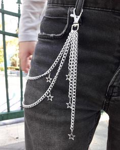 Metal Punk Rock Layered Chain Keychains For Men Women Waist Key Chain Wallet Jeans Hip-hop Pants Belt Chains Jewelry Accessories Star Pants Chain ! Material: Aluminum and Steel  Size: first chain : 30 CM          last chain : 40 CM          Due to the light and screen difference, the item's color may be slightly different from the pictures. Please understand. Make sure you don't mind before you bid. Please allow 10-20mm differences due to manual measurement Estimated time of delivery will also t Chain Accessories Grunge, Beaded Belt Chain, Pants With Chains, Star Chain Belt, Chains On Pants, Jean Chains Aesthetic, Chain Pants Outfit, Jean Chains, Pants Chain