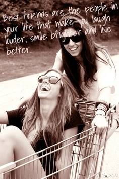 two women sitting in a shopping cart with the caption best friends are the people in your life that make you laugh, laughter, smile, and live better