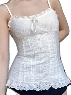 White Tank Tops, Summer Vest, Vest Shirt, Solid Clothes, Y2k Aesthetic, White Tank, White Tank Top, Women Lace, Lace Tops