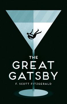 the great gatsby poster with a man diving into a martini glass in front of him