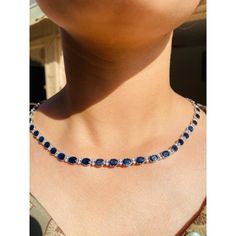 This is part of Chairish’s Fine Jewelry assortment.  Blue Sapphire Necklace in 18K Gold studded with oval cut sapphire pieces and diamonds. Accessorize your look with this elegant blue sapphire beaded necklace. This stunning piece of jewelry instantly elevates a casual look or dressy outfit. Comfortable and easy to wear, it is just as exquisite worn alone or layered with other charms for a modern fashion statement.  PRODUCT DETAILS :-  > Material - 18K Solid White Gold  > Gemstone - Blue sapphir Blue Diamond Necklace For Formal Occasions, Luxury Blue Diamond Necklace For Anniversary, Blue Luxury Diamond Necklace For Anniversary, Luxury Blue Diamond Necklace For Formal Occasions, Elegant Sapphire Necklace With Hand-set Details, Elegant Sapphire Necklace With Hand Set Details, Luxury Blue Diamond-cut Necklace, Formal Blue Diamond Gemstone Necklace, Formal Blue Gemstone Diamond Necklace