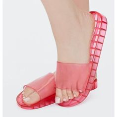 Comes As Pictured Brand New With Tags (Ships Without Box) Women's Size 8 Casual Flat Plastic Jelly Sandals, Pink Sandals For Spring Poolside, Pink Sandals For Poolside Spring, Summer Jelly Sandals With Translucent Outsole And Round Toe, Pvc Sandals With Round Toe For Summer, Casual Beach Sandals With Translucent Outsole, Trendy Pvc Sandals For Summer, Summer Slide Sandals Made Of Plastic, Summer Pink Sandals For Poolside