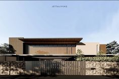 an architectural rendering of a modern house in the daytime with text overlaying that reads jettalving