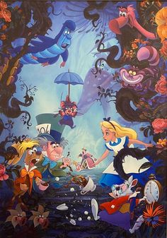 an image of alice and the seven dwarfs in wonderland land with many other disney characters